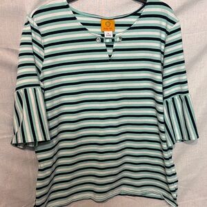 Ruby Rd. Mint & Navy Striped Bell Sleeve Tee
